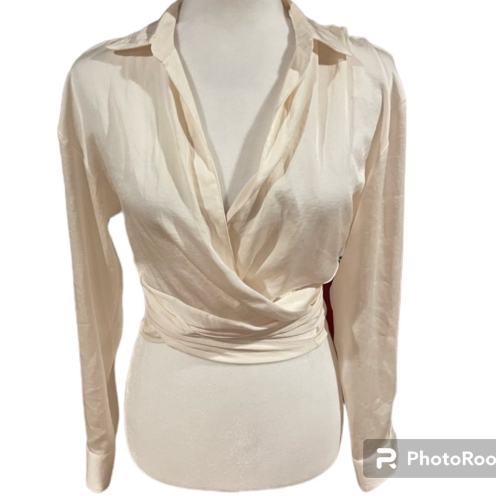 Victoria's Secret Cream Wrap-Style Long Sleeve Blouse